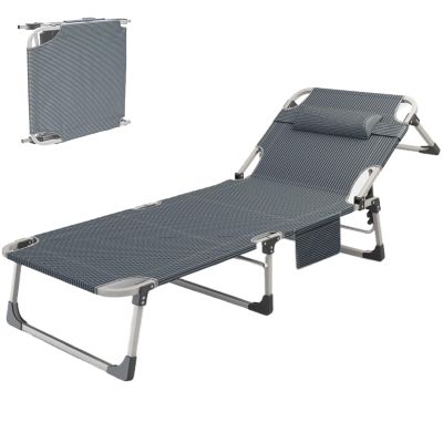 Camp Beds for Adults Foldable with Pillow, Folding Camping Cot for Adults, Outdoor Chaise Lounge with 5-Position Adjustable Backrest for Home Office Yard Garden
