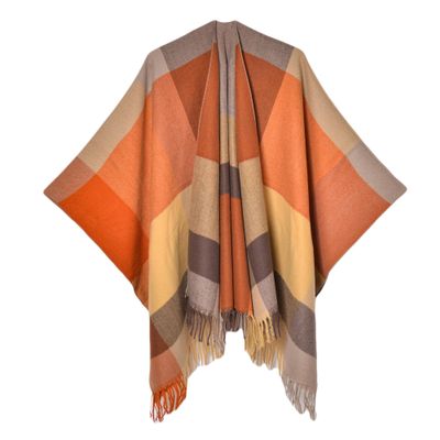 Dressnu Plaid scarf cape tassel open shawl autumn and winter ladies simple picture color 12 one size