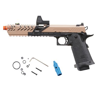 Vorsk Aluminum CNC Airsoft Titan Hi Capa Gas Blowback Pistol w/Red Dot Sight - Tan