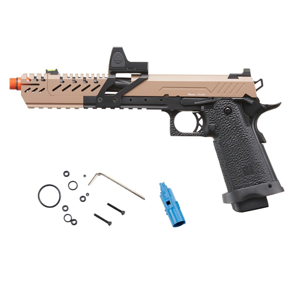 Vorsk Aluminum CNC Airsoft Titan Hi Capa Gas Blowback Pistol w/Red Dot Sight - Tan