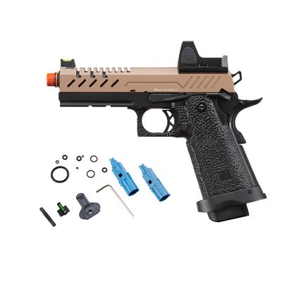 Vorsk Aluminum Airsoft Hi-Capa 4.3 Hi Capa Pro Gas Blowback Pistol w/Red Dot Sight (Black/Tan)