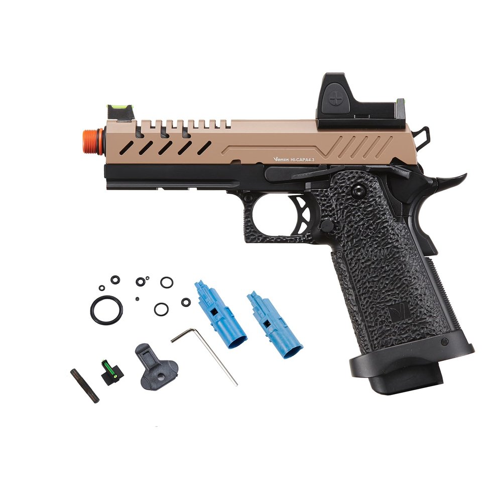 Vorsk Aluminum Airsoft Hi-Capa 4.3 Hi Capa Pro Gas Blowback Pistol w/Red Dot Sight (Black/Tan)