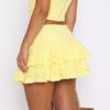 Y2K Lace Mini Skirt for Women Sheer Lace Half Slip Halloween Underskirt Low Rise Layered Pleated Flowy Skirt(Basic Yellow,Small) view 2