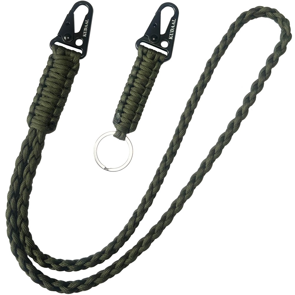 KUDAAL Paracord Lanyard Key Strap Neck Keychain Braided Lanyard Heavy Duty for Keys Badge ID Holder Wallet Whistle (GREEN, 19.68 Inch)