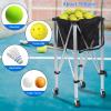 Foldable Tennis Ball Hopper Holds 160 Balls Tennis Ball Cart with Wheels, Portable Lightweight Tennis Ball Basket, Sports Teaching Cart Tennis Ball Basket with Removable Bag Side Pockets (Black) view 3