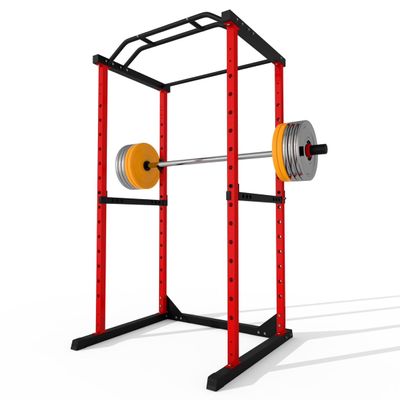 DEFNES Power Cage Squat Rack, 1200 lbs Capacity, Squat Machine with Dip Bars, 45" x 46" x 82", For Home Gym, school, Red