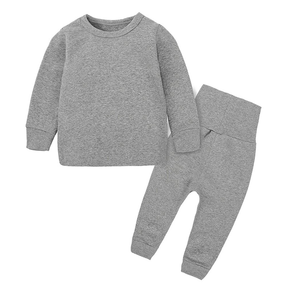 Baby Girls Boys Thermal Underwear Set Toddler Cotton Base Layer Soft Warm Solid Long Sleeve Pullover (Grey, 3-4 Years)