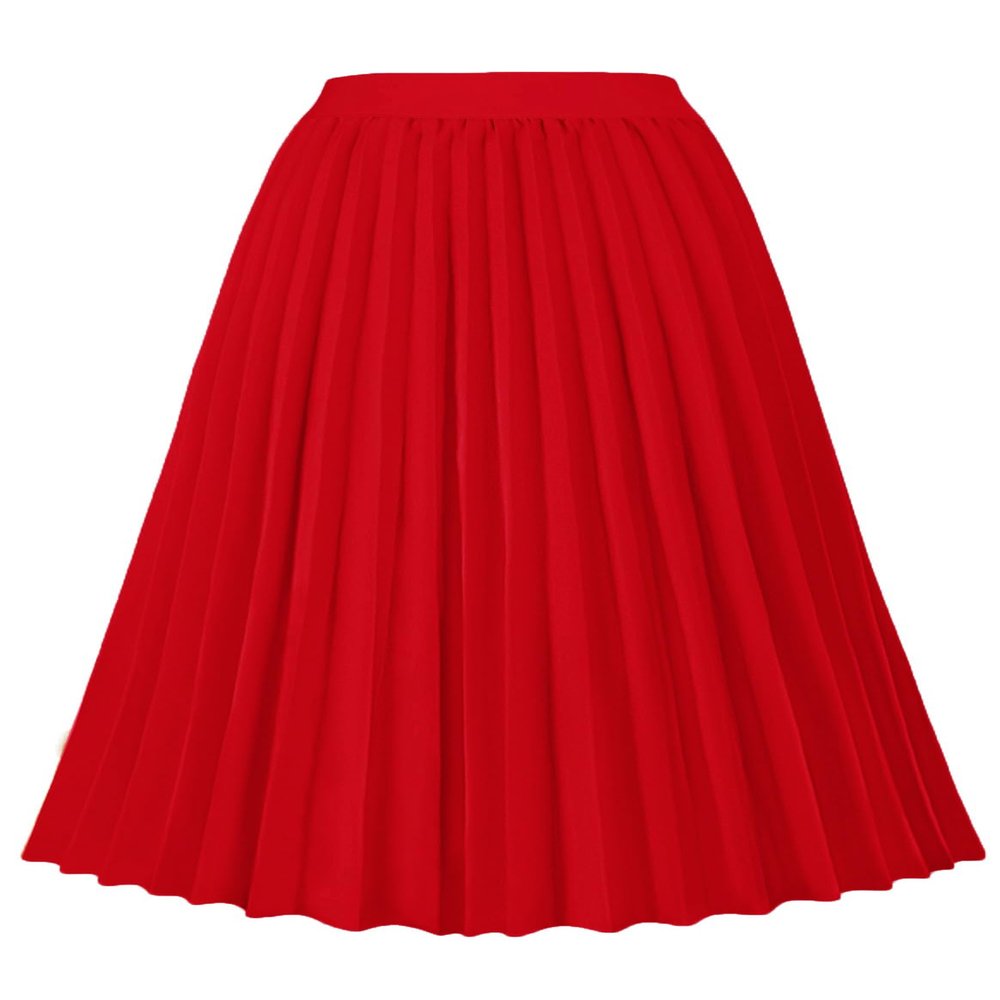 GOLDSTITCH Women's High Waist Pleated Skirt A line Swing Midi Skirt red