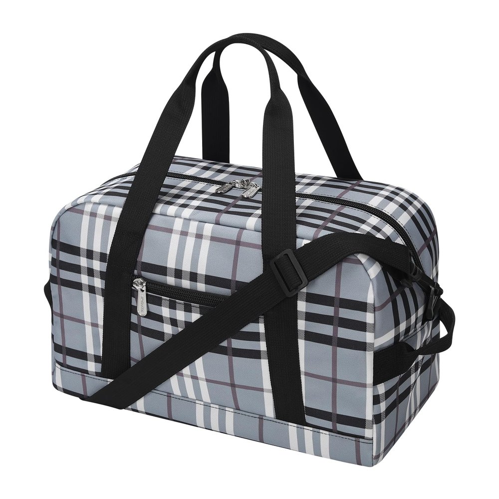 Apenze Small Gym Bag 14 inch lightweight Carry On Mini Duffel Bag for Travel Sport - Gray white plaid