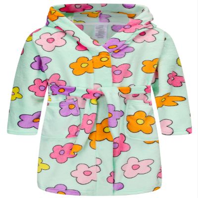 BTPEIHTD Kids Hooded Bathrobe Girls Soft Plush Hooded Flannel Pajamas Sleepwear Boys Spa Robe Aqua Rainbow Flower 9-10 Years