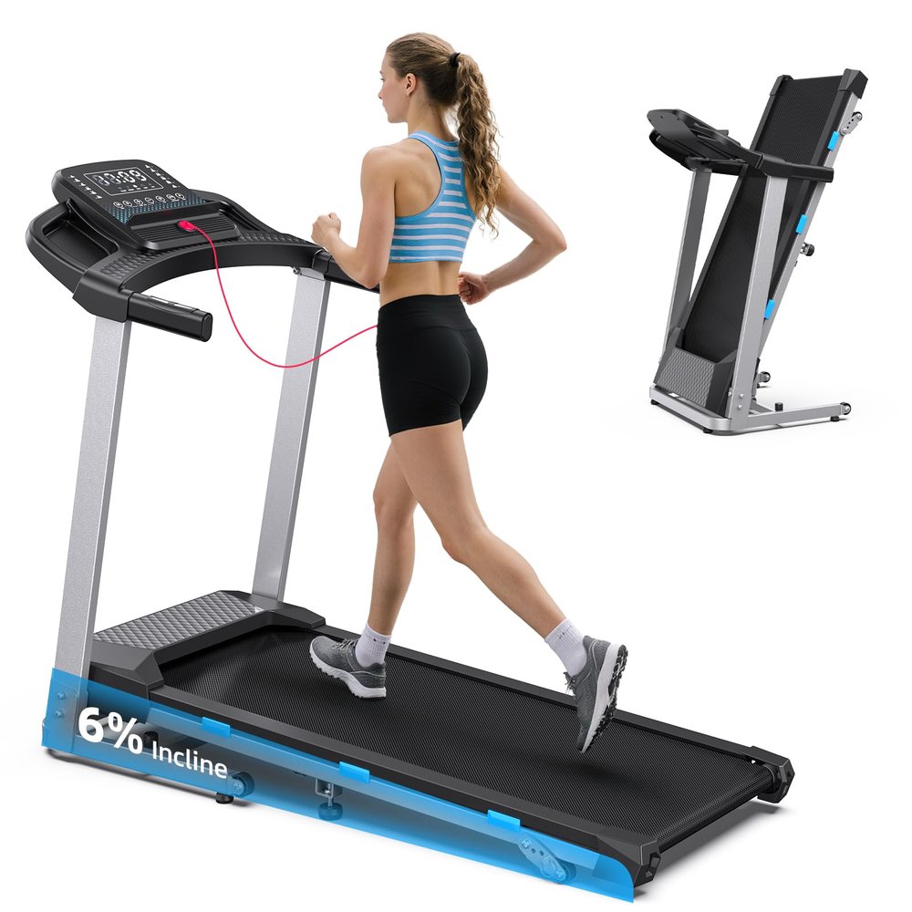 COZYINN Foldable Treadmill with Incline for Home Small - 350 lb Capacity, 3.0HP Quiet Folding Treadmill with Pulse Sensor and Bluetooth Speaker, App/Voice Control, 3 Level Incline, 7.6 MPH