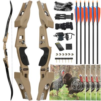 19" ILF Recurve Bow Riser Aluminum Right Hand Riser fit for All ILF Limbs American Hunting Bow Handle for Archery Bow Hunting Targeting (Earth, 50LBS)