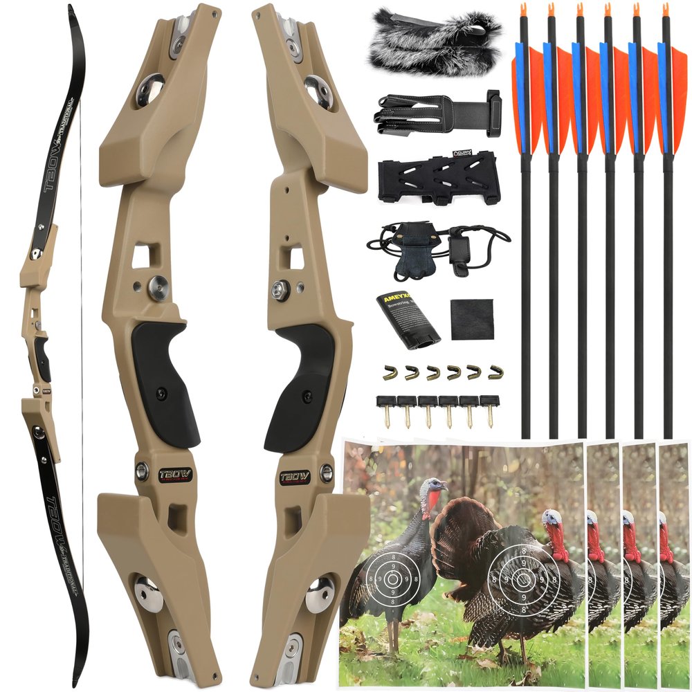19" ILF Recurve Bow Riser Aluminum Right Hand Riser fit for All ILF Limbs American Hunting Bow Handle for Archery Bow Hunting Targeting (Earth, 50LBS)