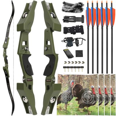 19" ILF Recurve Bow Riser Aluminum Right Hand Riser fit for All ILF Limbs American Hunting Bow Handle for Archery Bow Hunting Targeting (Green, 25LBS)