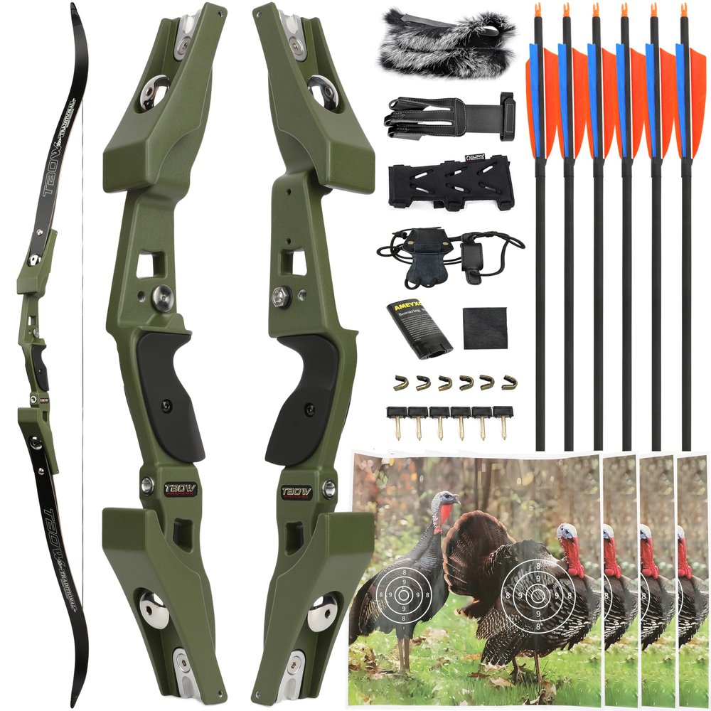 19" ILF Recurve Bow Riser Aluminum Right Hand Riser fit for All ILF Limbs American Hunting Bow Handle for Archery Bow Hunting Targeting (Green, 25LBS)