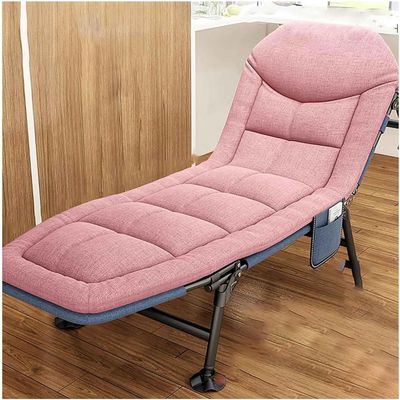 KrrNFYSG Camping Cot Oxford Cloth Folding Camping Bed Adjustable 5-Position Reclining Chaise Soft Lounge Chair W/Pillow Folding Bed