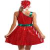 LiiYii Womens Christmas Dance Costume Santa Claus Dress Outfit with Santa Hat Dancewear Costumes Red Large view 2