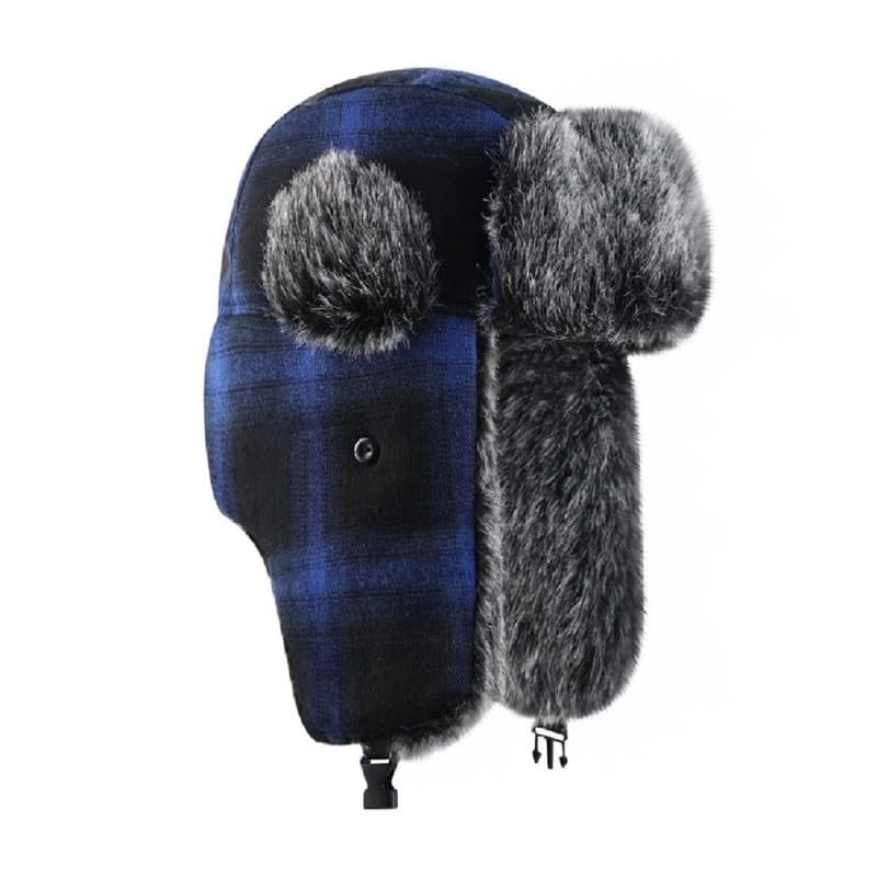ASWER Warm Trapper Hat Russian Trooper Winter Skiing Cap Women Men Windproof Blue