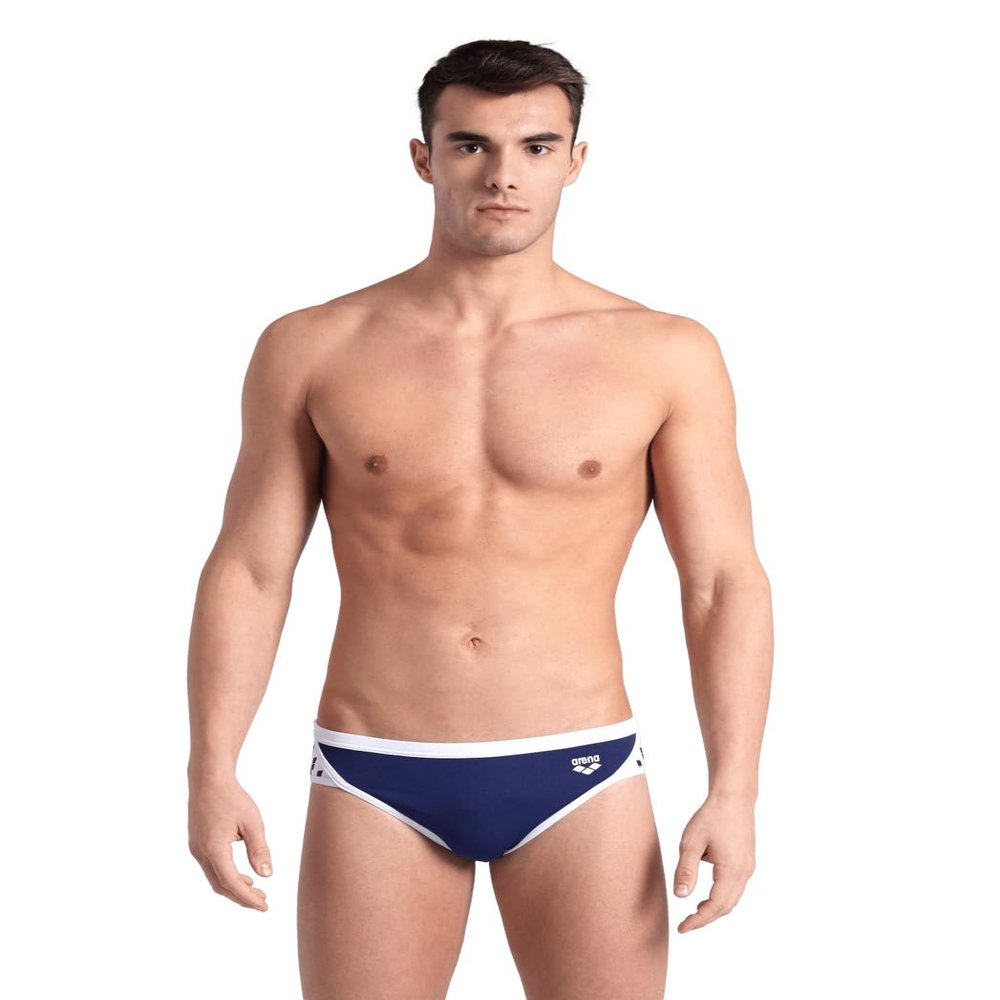 ARENA Men's Icons Swim Brief Solid MaxLife Athletic Swimwear Professional Training Swimsuit Trunk Sports Bathing Suit, Navy/White, US Size 32