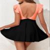 Aleumdr Women Cutout Ruffle One Piece Skirt Swimsuit V Neck Wrap Swimdress Tummy Control Bathing Suit Pink Black Large view 2