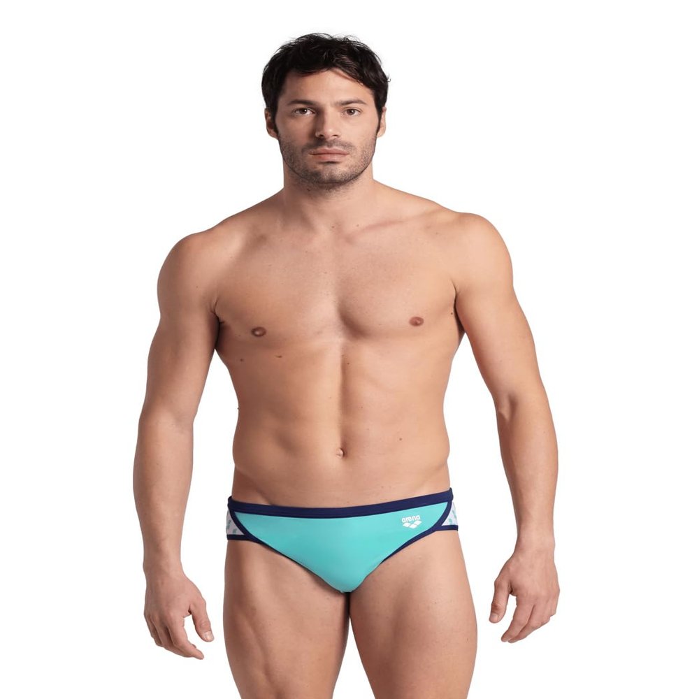 ARENA Men's Icons Swim Brief Solid MaxLife Athletic Swimwear Professional Training Swimsuit Trunk Sports Bathing Suit, Water/Navy, US Size 28