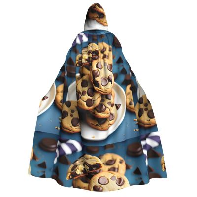 Cookies Food Chocolate Chips Biscuits Print Unisex Hooded Cape Halloween Carnival Vampire Cosplay Cloak Hooded Cloak Costume