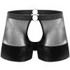Men's See Through Under Role Play Costume Boxer Briefs Cut Out Panties with Metal O Ring Outfits Set Black