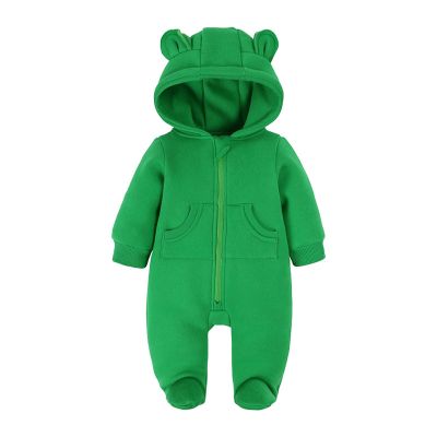 Newborn Snowsuit Baby Cartoon Bear Onesie Warm Fleece Hooded Romper Zipper Jumpsuit Long Sleeve Xmas Clothes Outfit (A-G, 12-18 Months)