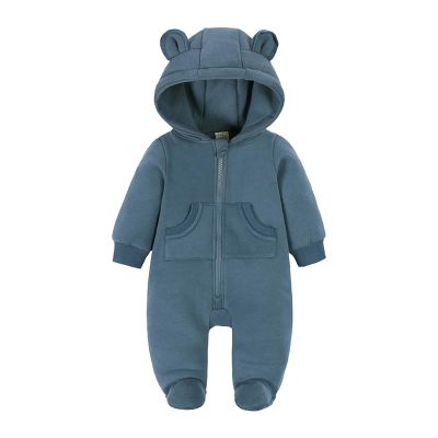 Newborn Bear Warmer Snowsuit Cotton Fleece Hooded Romper Jumpsuit Long Sleeve Xmas Clothes for Baby Girls Boys (Navy, 18-24 Months)