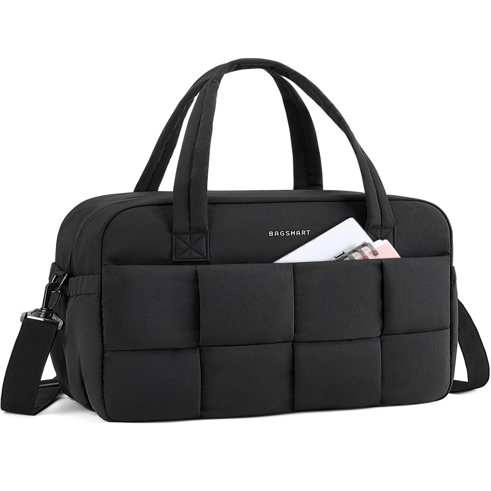 BAGSMART Gym Bag for Women, Small Personal Item Bag Puffer Duffle Bag, Weekender Overnight Bag Carry On Tote Bag for Travel, Black