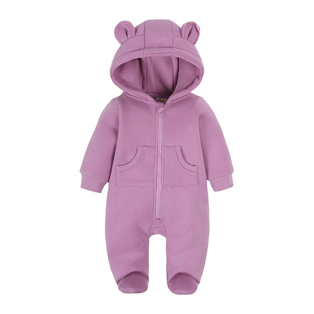 Newborn Bear Warmer Snowsuit Cotton Fleece Hooded Romper Jumpsuit Long Sleeve Xmas Clothes for Baby Girls Boys (Purple, 12-18 Months)