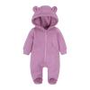 Newborn Bear Warmer Snowsuit Cotton Fleece Hooded Romper Jumpsuit Long Sleeve Xmas Clothes for Baby Girls Boys (Purple, 12-18 Months) view 1