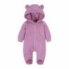 Newborn Bear Warmer Snowsuit Cotton Fleece Hooded Romper Jumpsuit Long Sleeve Xmas Clothes for Baby Girls Boys (Purple, 12-18 Months) view 3