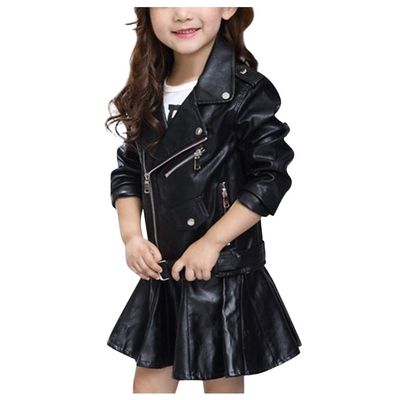 Kids PU Leather Jacket Girls Boys Solid Color Coat Baby Fall Clothes Warm Outerwear Toddler Outwear Birthday Gifts