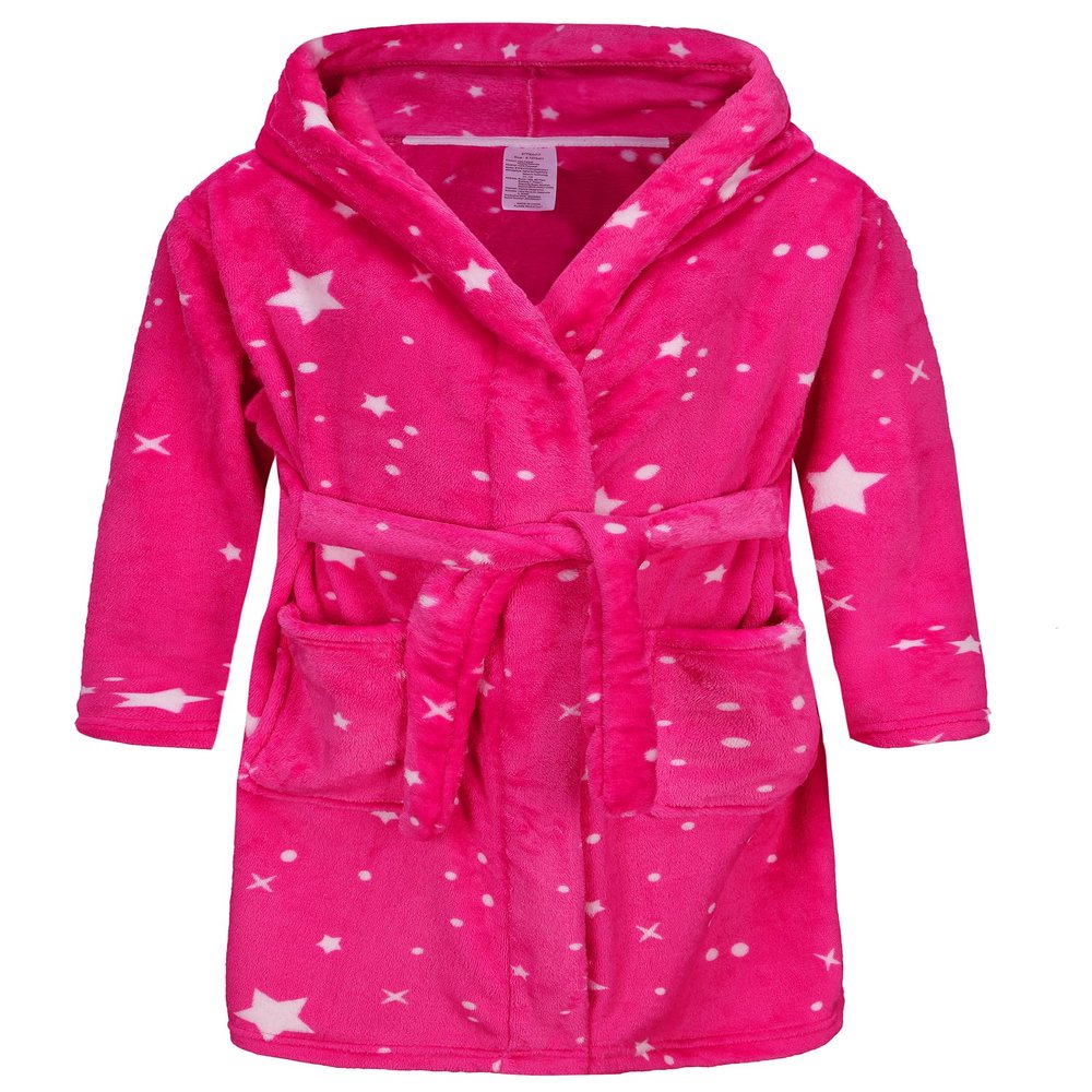 BTPEIHTD Kids Hooded Bathrobe Girls Soft Plush Hooded Flannel Pajamas Sleepwear Boys Spa Robe Rose Stars Dots 9-10 Years