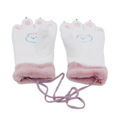 PTILSERY Cartoon Bear Paw Plush Gloves for Women Winter Warm Skiing Gloves Girls Breathable Lined Gloves Thickened Hand Warmers