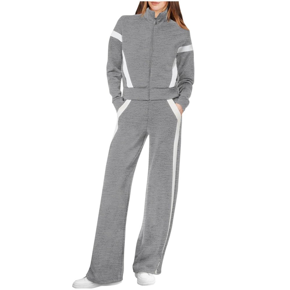 Women's Athletic Clothing Sets, Sweat Suits for Womens 2 Piece Long Sleeve Zip Up Sweatshirts Tracksuits Lounge Sets Gray