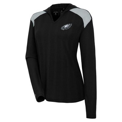 Antigua Women's Black Philadelphia Eagles Opulent Long Sleeve Hoodie T-Shirt