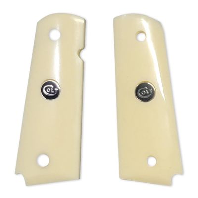 1911 Acrylic Ivory Grips w/Black & Silver Colt Medallions