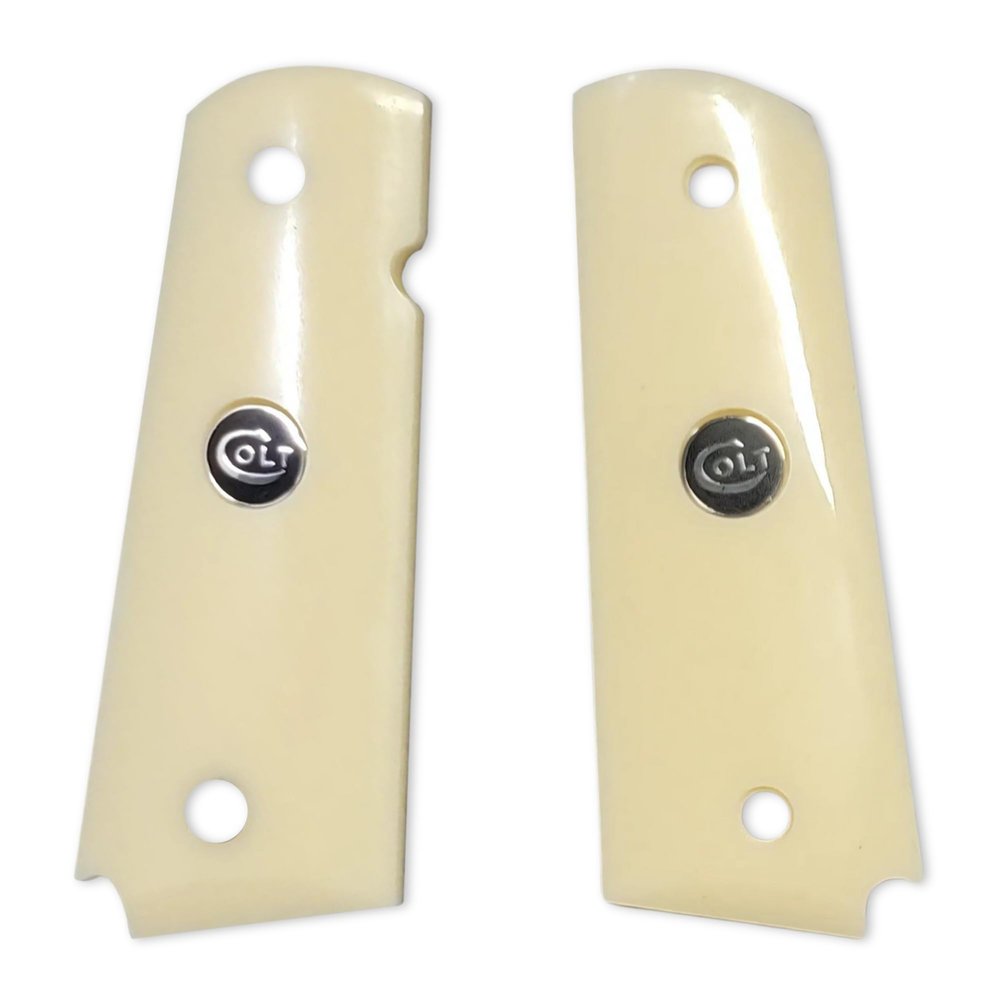 1911 Acrylic Ivory Grips w/Black & Silver Colt Medallions
