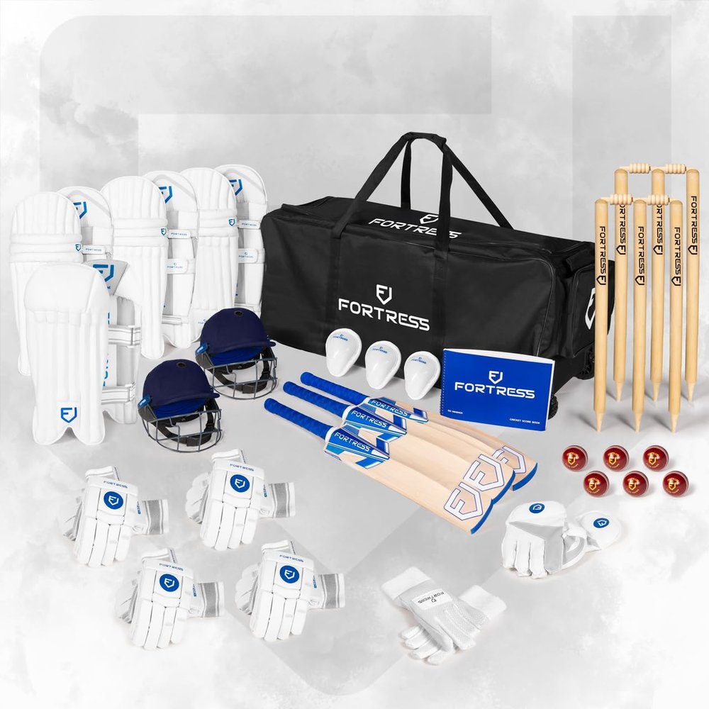 FORTRESS Cricket Team Kit Bundle | Premium Cricket Equipment Set with Kashmir Willow Bats, Protective Gear, Helmets, Stumps, Balls, & More  Ideal for Clubs, Schools, & Teams (Adult (Male))