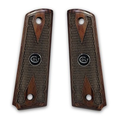 1911 Colt Rosewood Double Diamond Checkered Full Size Grips w/Black Colt Medallions