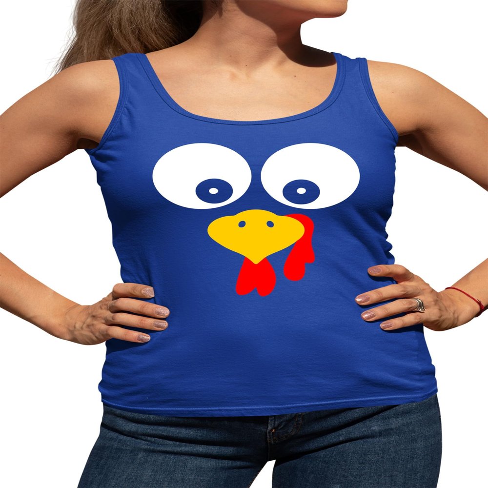 Large Royal Women Fitted Turkey Face Funny Thanksgiving Costume Sleeveless Tank Top T-Shirt