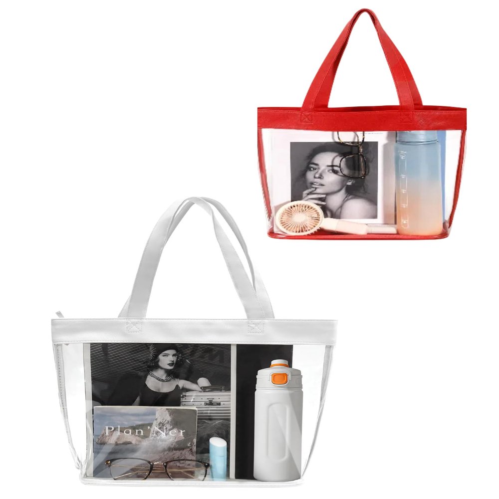 SeBUCUOO White Red Clear Purse for Stadium Events Large, Clear Concert Bag 12x6x12 Clear Stadium Bag, 12 x 6 x 12 Clear Gag Stadium Approved 12 x 12 Clear Stadium Bag
