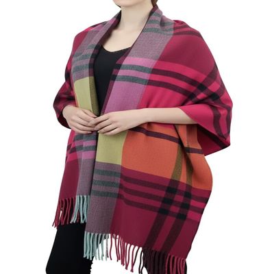 Gilbins Big Winter Warm Tartan Checked Cashmere Feel Shawl Blanket Scarf 80" x 30" (Pink Yellow)