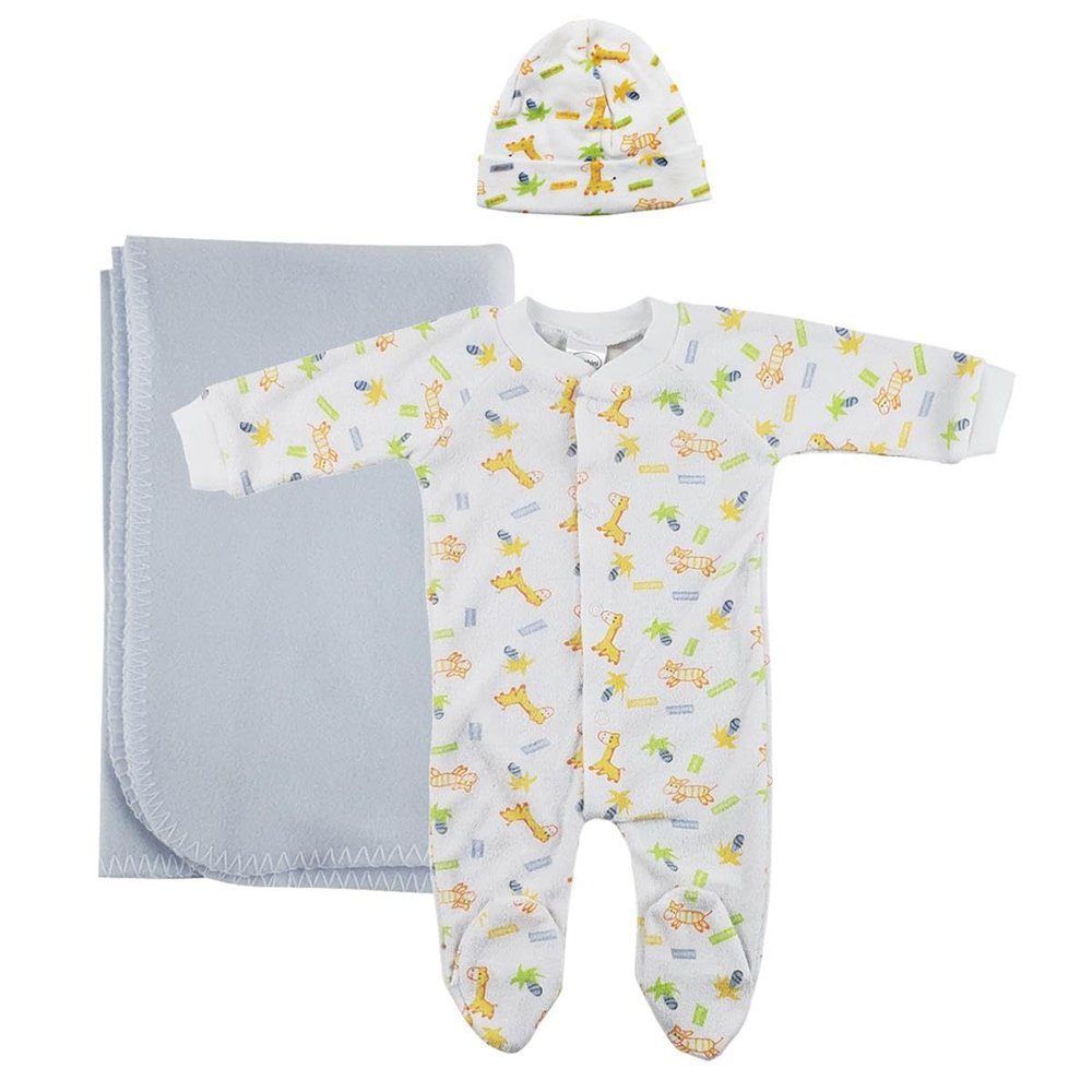 Bambini NC-0951S Boy Newborn Baby 3 Piece Layette Sets White & Blue