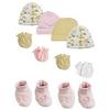 Bambini NC-0215 Baby Girl Caps with Infant Mittens & Booties White & Pink - Preemie - Pack of 10