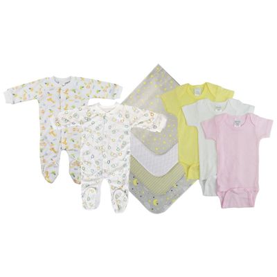 Bambini NC-0550S Unisex Baby 9 Piece Layette Sets White & Yellow - Small