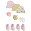 Bambini NC-0225 Baby Girl Caps with Infant Mittens & Booties White & Pink - Preemie - Pack of 8
