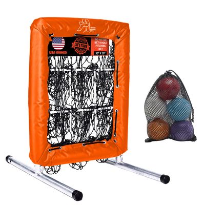 Anytime Baseball Pitching Net with Strike Zone | The No Hitter Net 9 Square Pitching Aid | Strike Zone Target for Baseball & Softball Training (Orange)